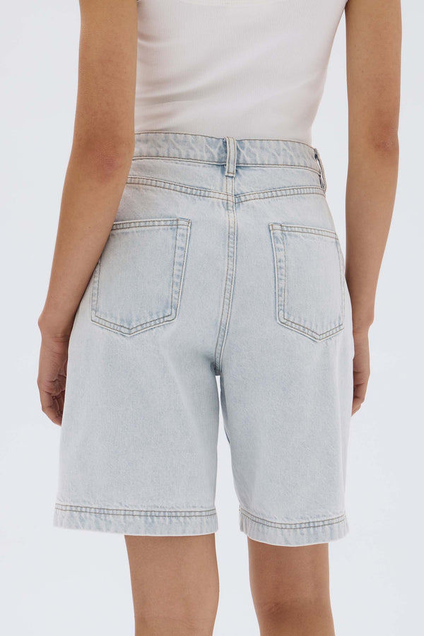 Womens Longline Denim Short Bleach Assembly Label