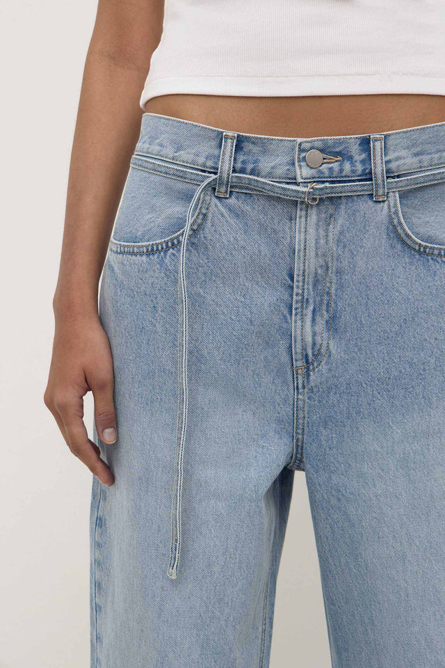 Assembly Label Loose Fit Long Denim Short - Mid Stone Wash