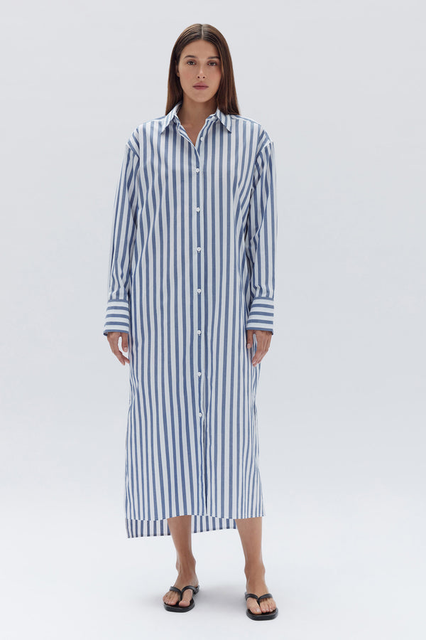 Womens Marie Poplin Shirt Dress Royal Stripe Assembly Label