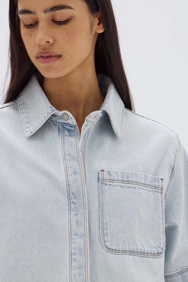 Bleached denim shirt womens cheap