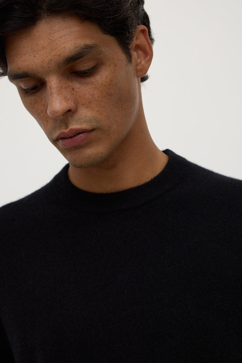 Mens Cashmere Crew Neck Knit Black | Assembly Label