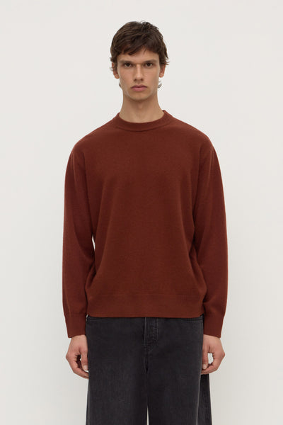 Mens Cashmere Crew Neck Knit Burnt Amber | Assembly Label