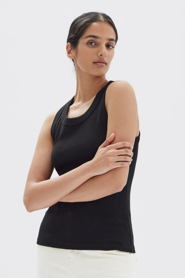 Womens Miana Organic Rib Tank Black | Assembly Label