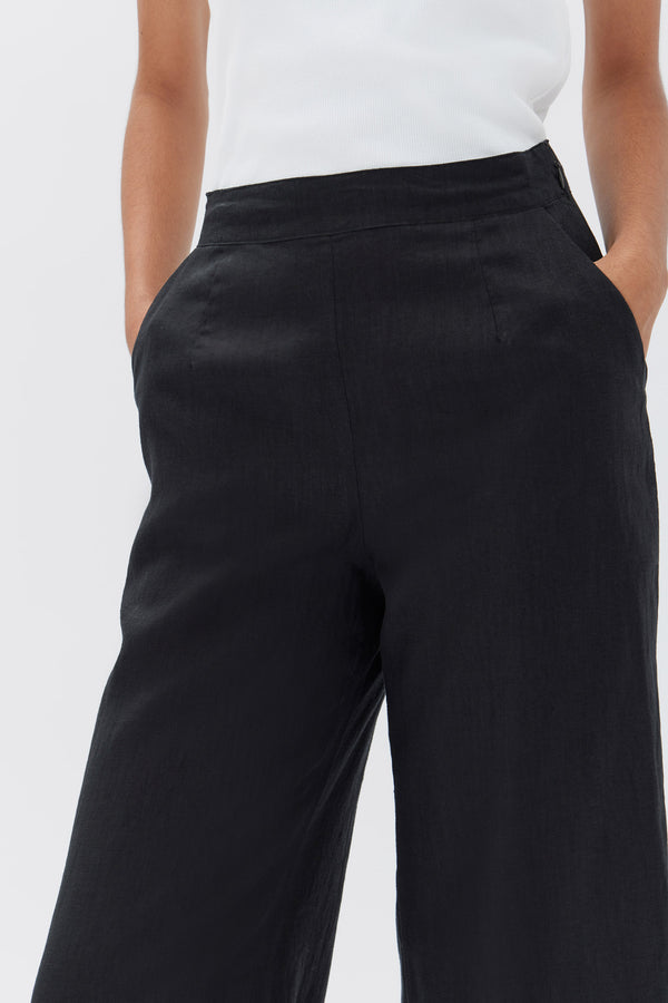 R: DAMME high-waisted pleated front linen pants in Black – 2isenough
