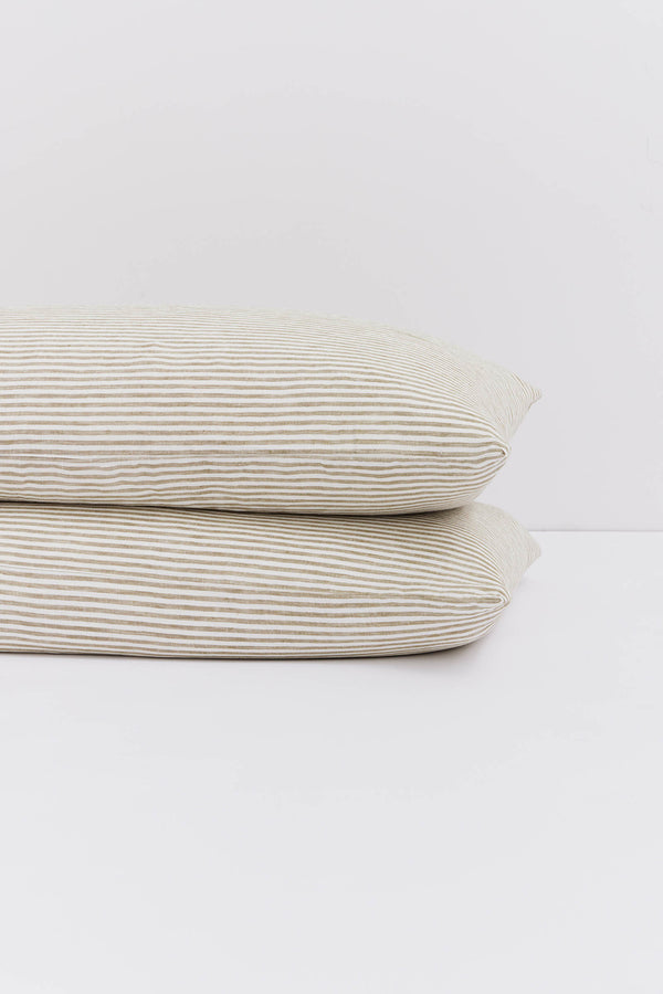 Standard Linen Pillow Cases Olive Stripe