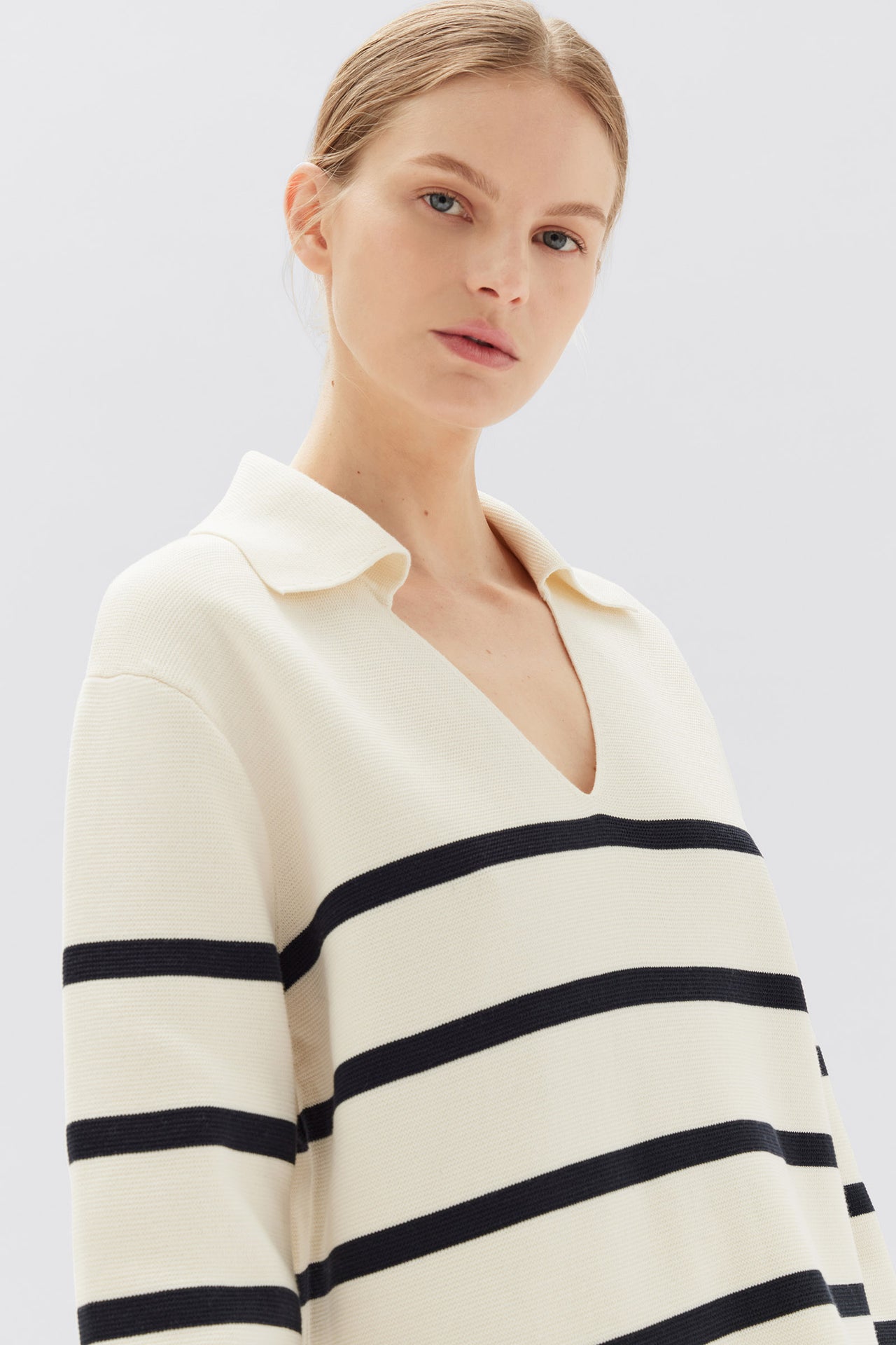 Womens Parisienne Knit Polo Navy Stripe | Assembly Label