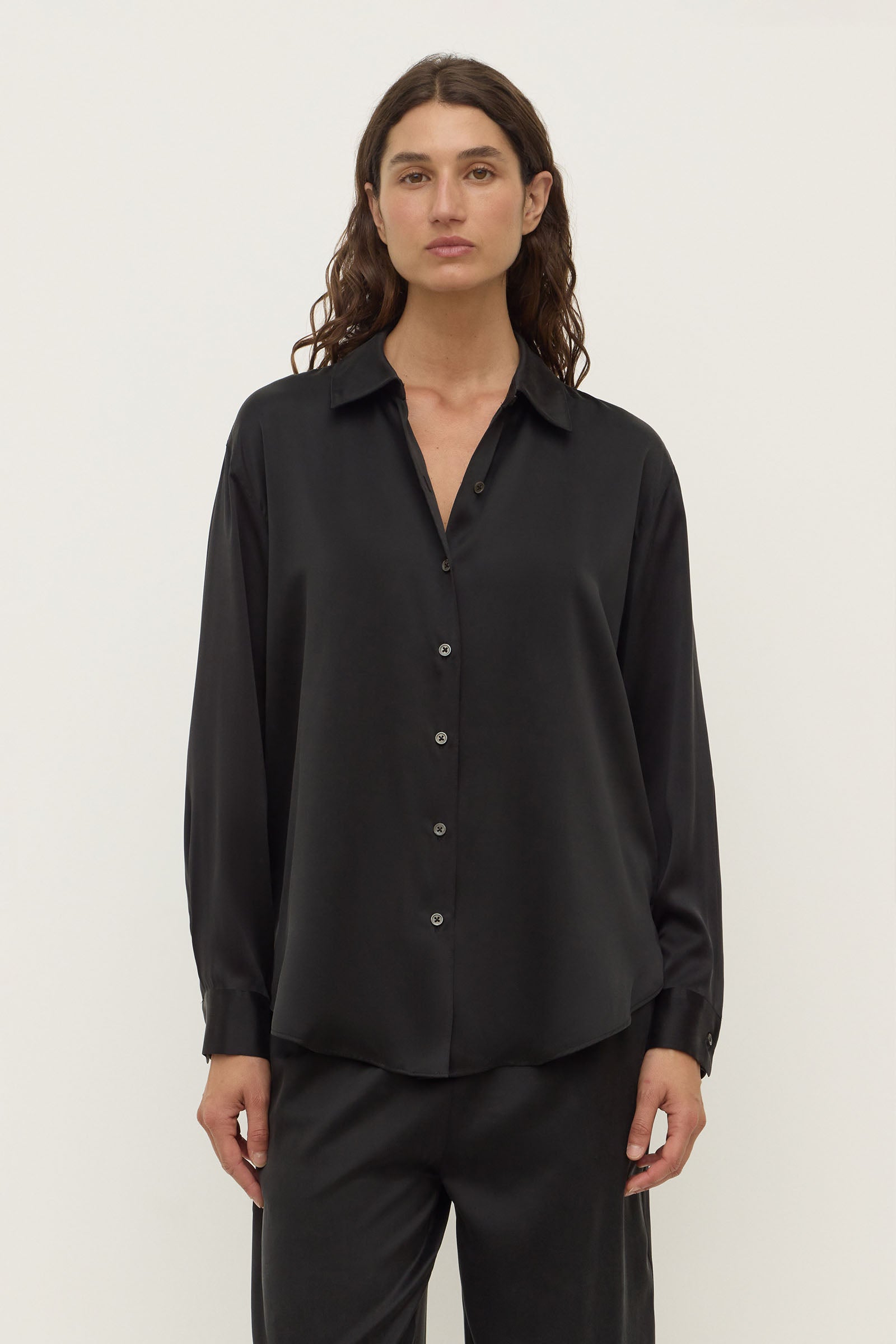 Womens Pippa Silk Long Sleeve Shirt Black