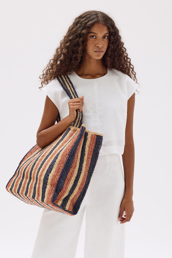 Raffia Stripe Tote Bag