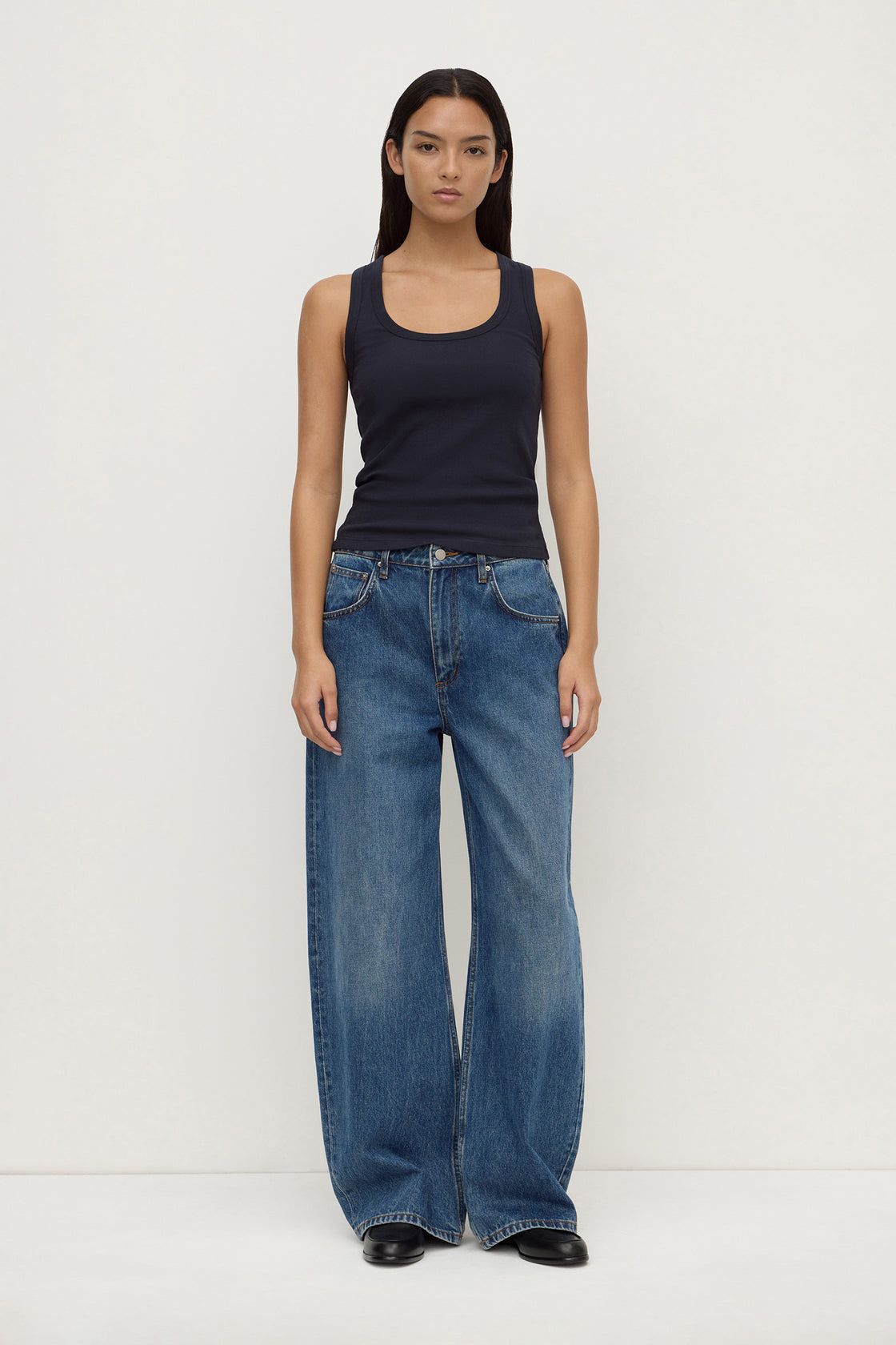 Womens Robyn Scoop Neck Rib Tank True Navy | Assembly Label