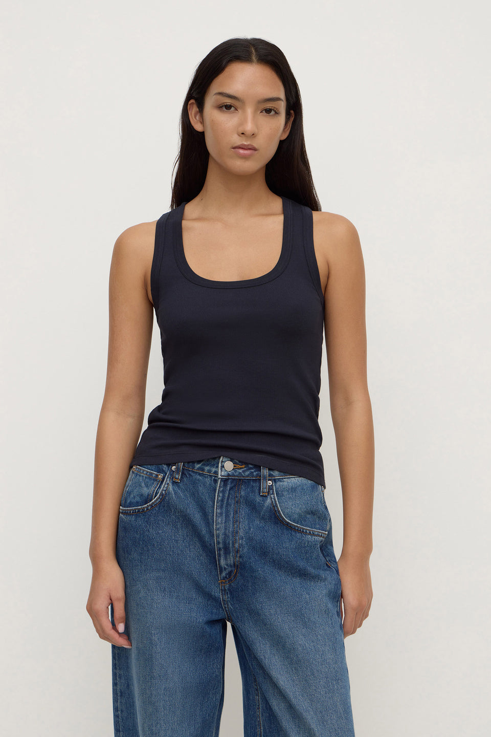 Womens Robyn Scoop Neck Rib Tank True Navy | Assembly Label