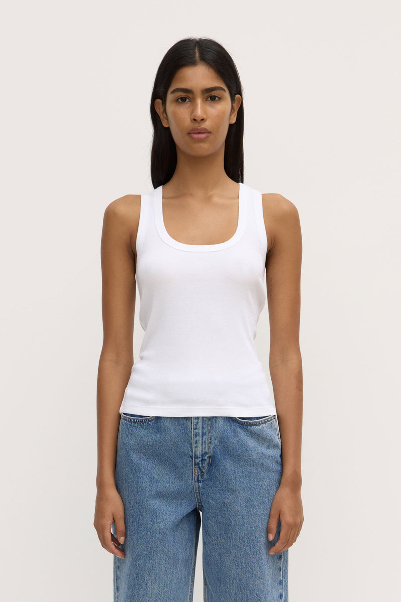 Esta Reversible Ribbed Scoop Neck Tank - White