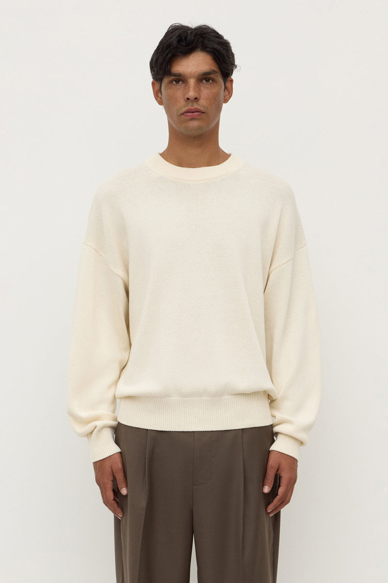 Mens Rowan Cotton Knit Limestone | Assembly Label