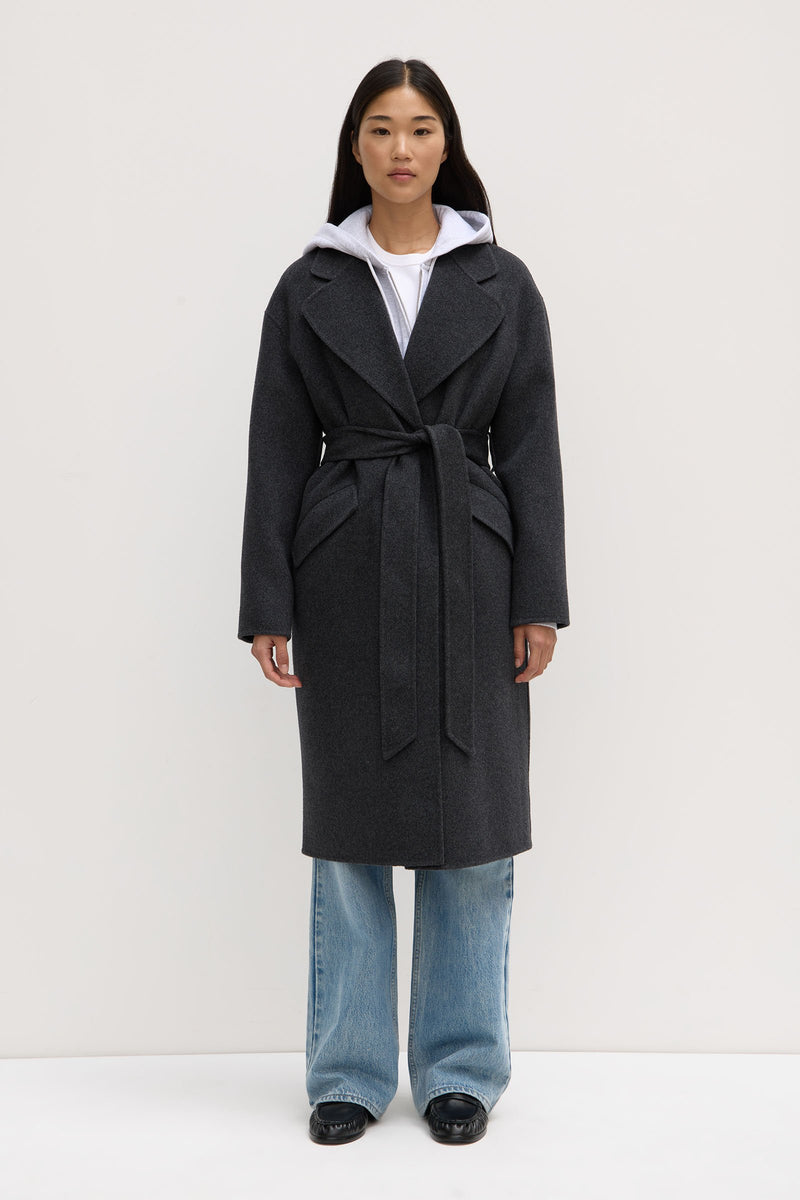 Womens Sadie Single Breasted Wool Coat Charcoal Marle Assembly Label