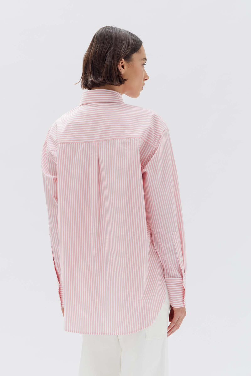 Womens Signature Poplin Shirt Coral Stripe Assembly Label