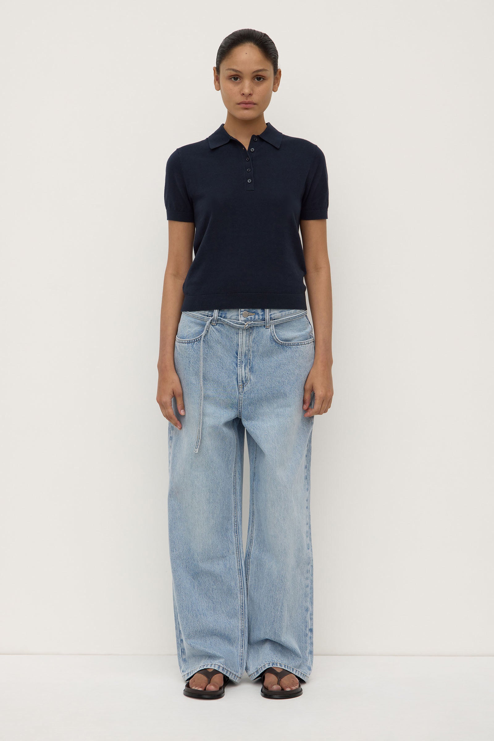 【SLOANE/スローン】 POLO KNIT ネイビー Womens Sloane Cotton Cashmere Polo True Navy | Assembly Label