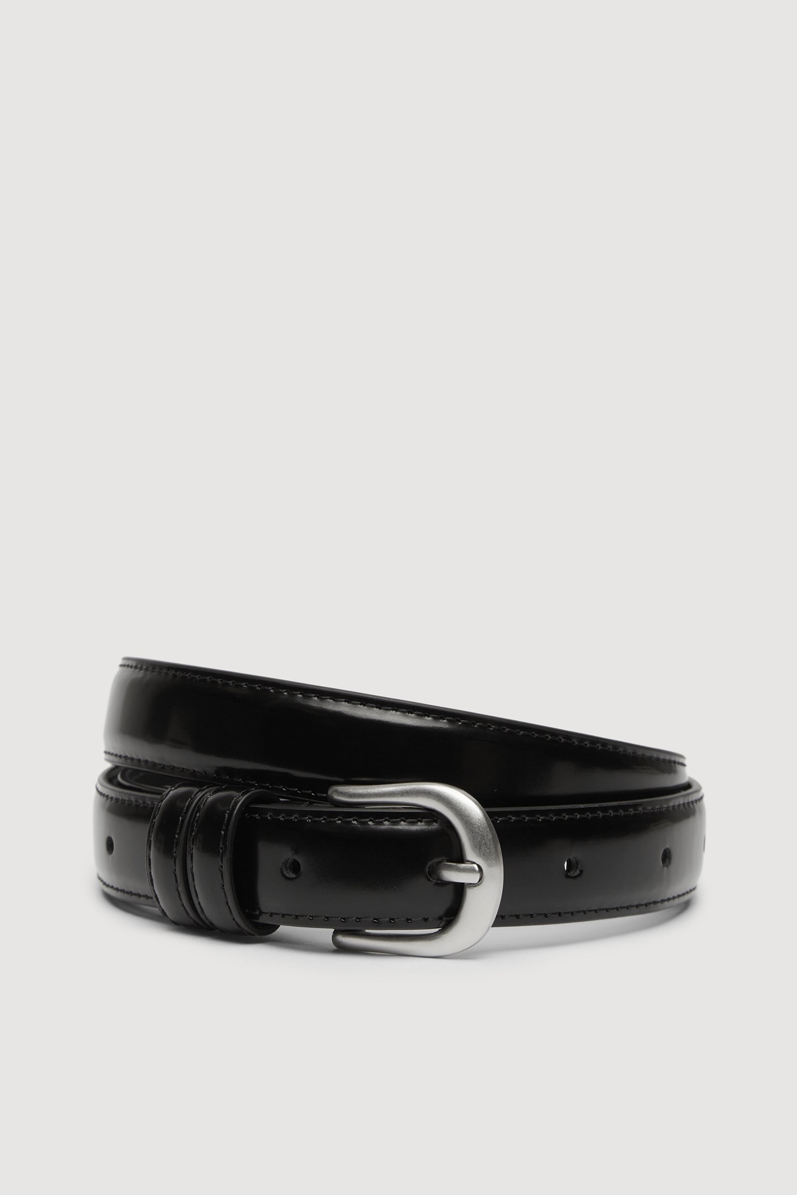 Smooth Leather Belt Black/Silver | Assembly Label