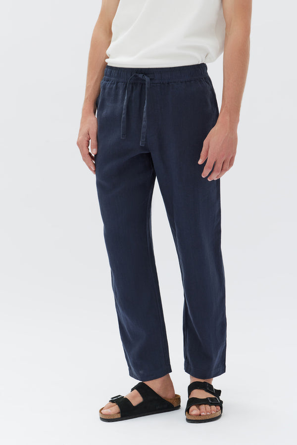 Drawstring Pants for Men 100% Linen. Navy Color.