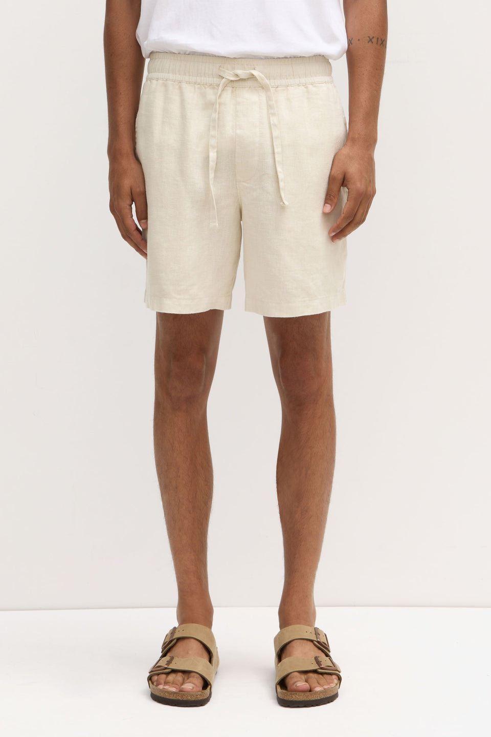Mens Tide Linen Shorts Limestone Assembly Label