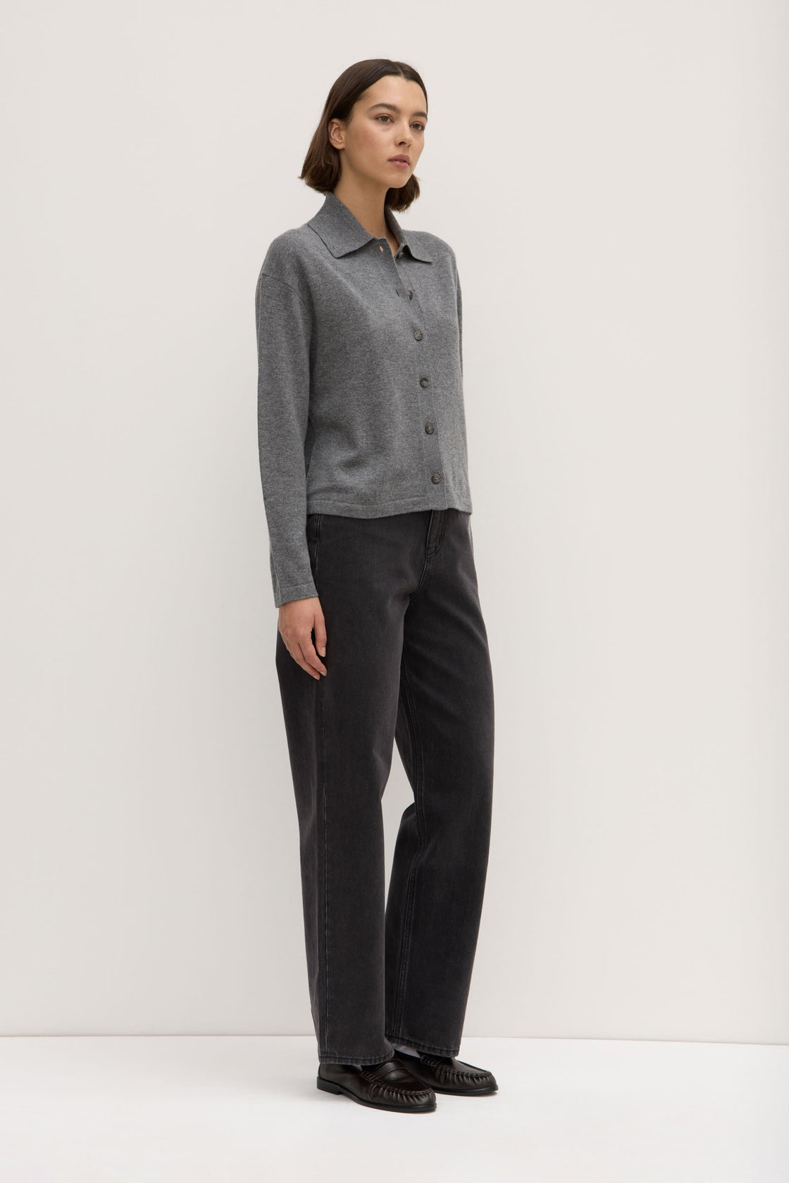 Womens Wool Cashmere Knit Cardigan Grey Marle | Assembly Label