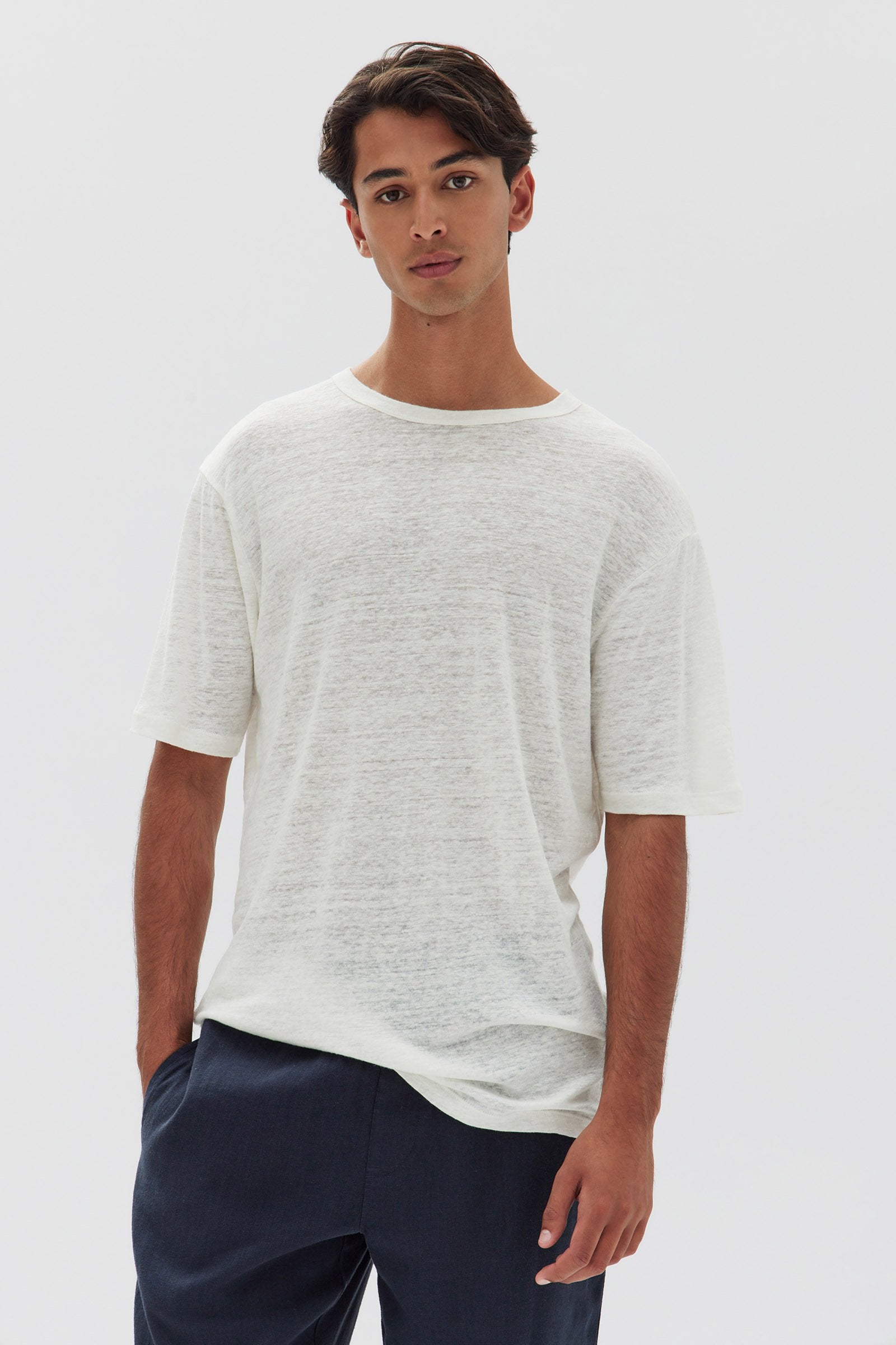Mens Seaford Linen Tee Antique White Assembly Label