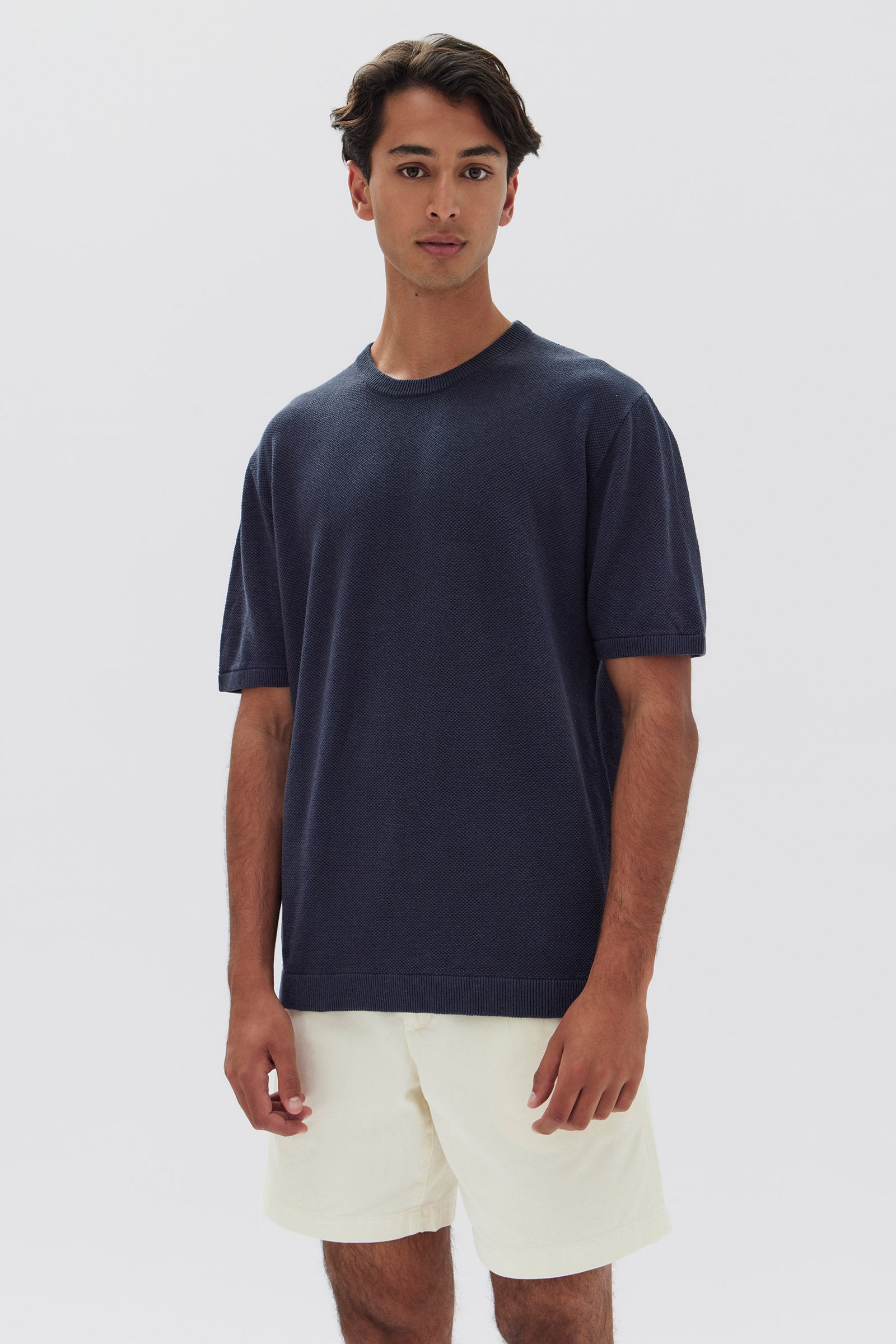 Mens Pique Short Sleeve Knit True Navy Assembly Label