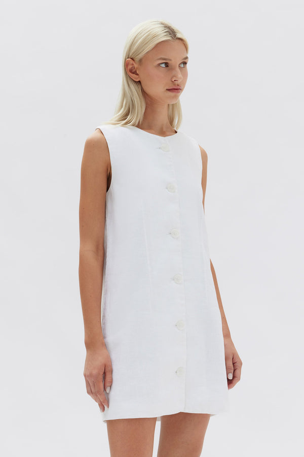White Marinia square-neck linen mini dress