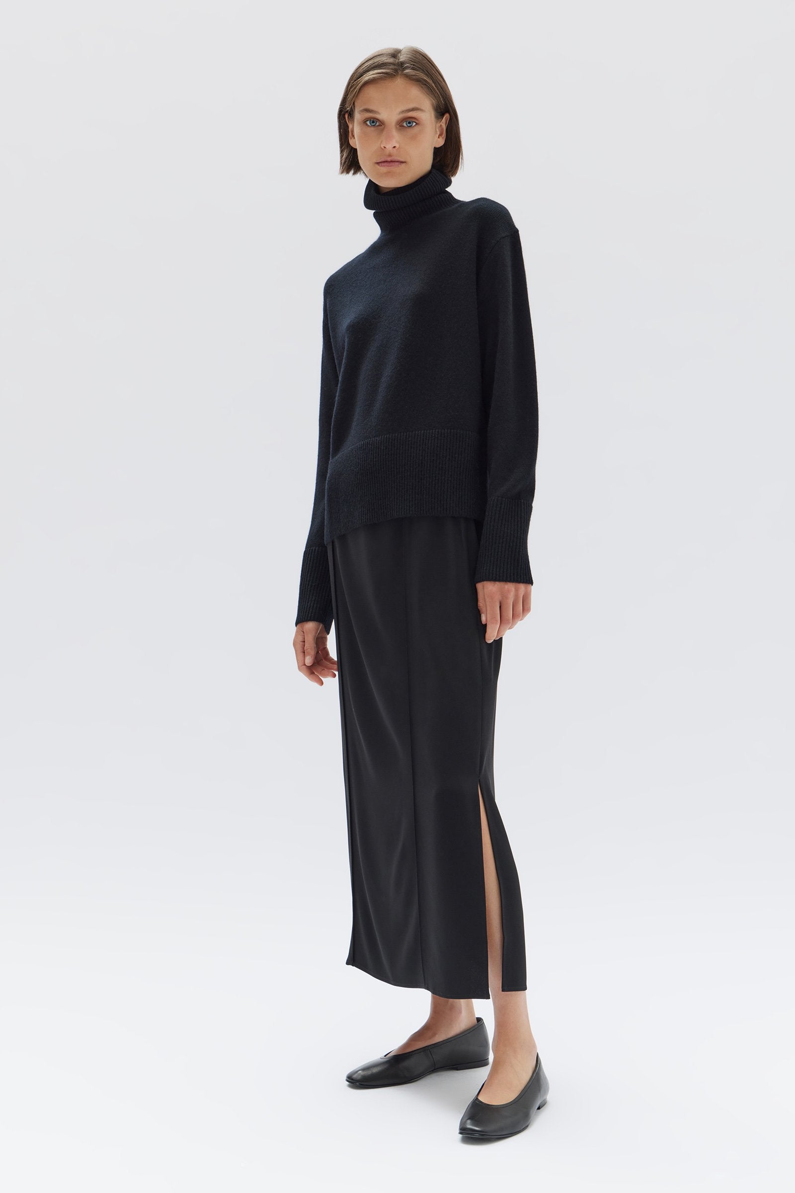 Black cashmere polo neck ladies discount