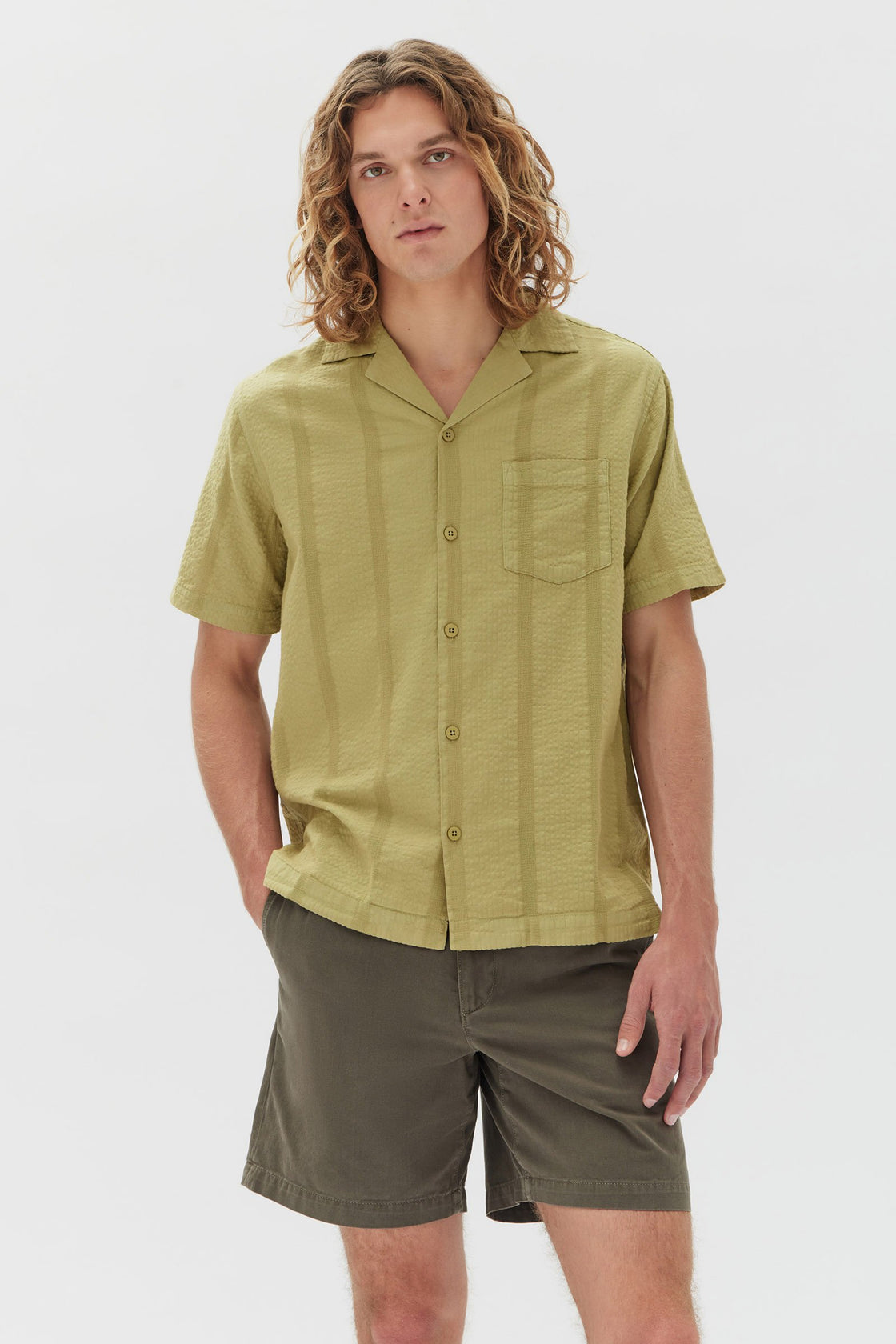 Mens Textured Seersucker Shirt Agave | Assembly Label