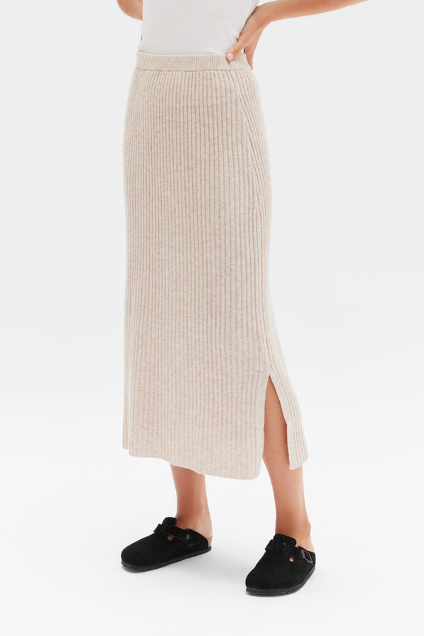 Wool Cashmere Rib Skirt