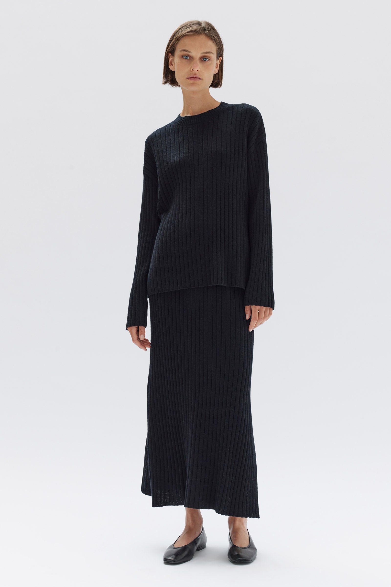 Womens Wool Cashmere Rib Top Black Assembly Label