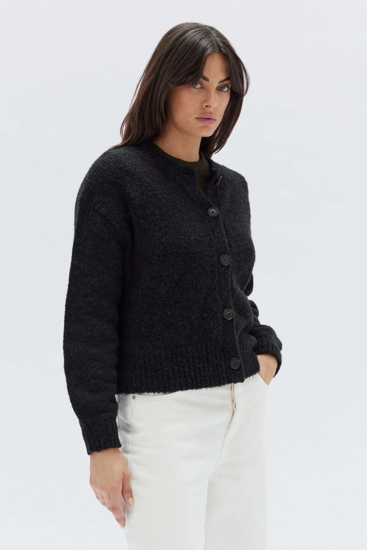 Womens Ava Wool Cardigan Black | Assembly Label